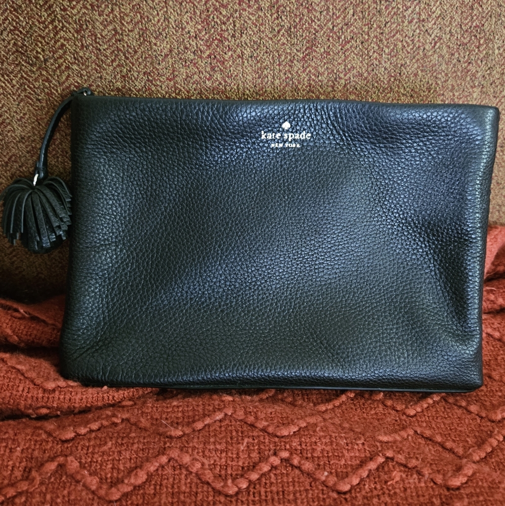 Kate Spade Black Pebbled Leather Toiletry Or Evening Bag